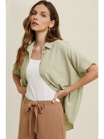 Olive Button Up Top