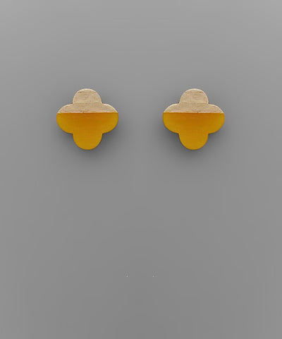Resin & Wood Clover Earrings