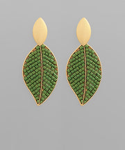 Beaded Leaf Dangle Earrings
