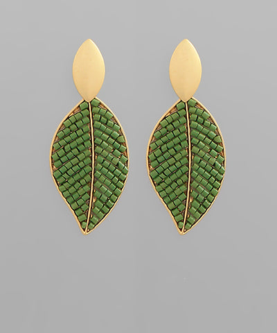 Beaded Leaf Dangle Earrings