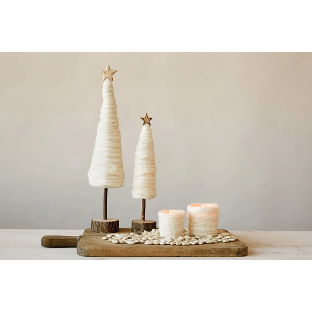 Wool Christmas Tree with Star and Wood Base