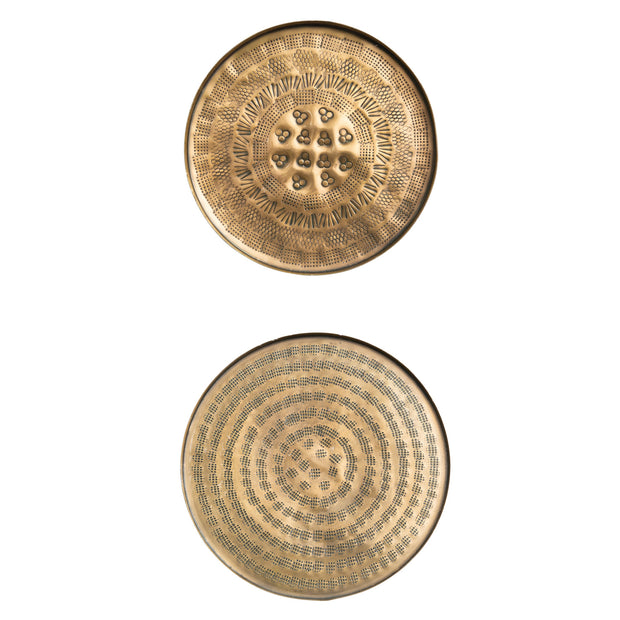Round Decorative Debossed Metal Trays, Antique Gold