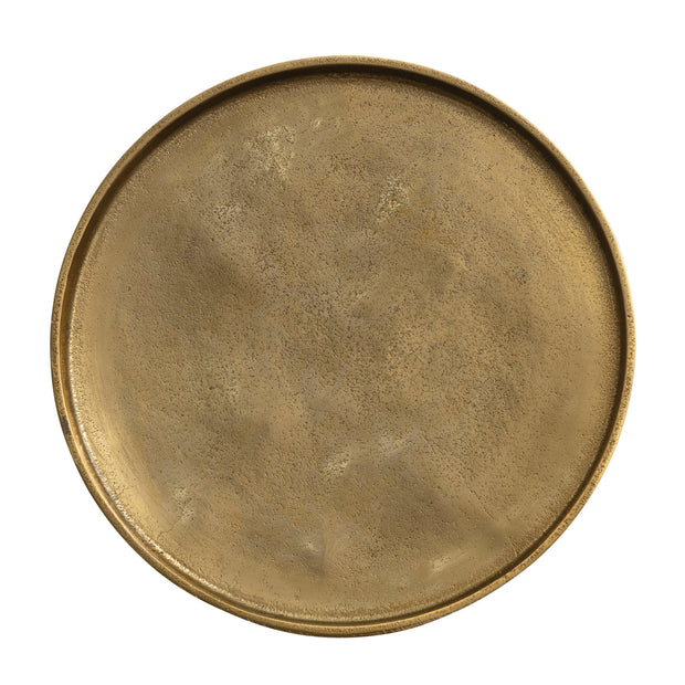 Round Decorative Cast Aluminum Tray, Antique Gold Finish