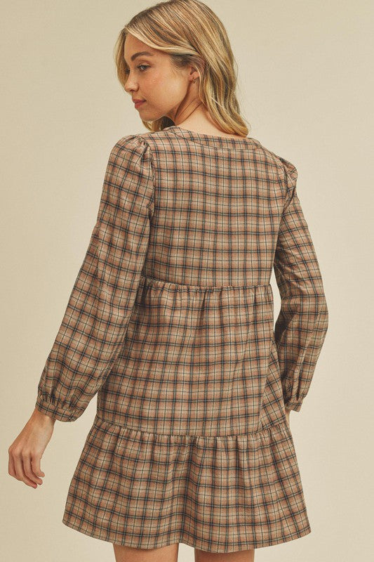 Plaid Button Front Mini Dress