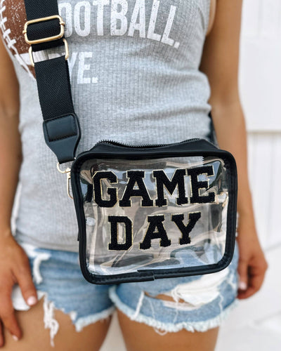 Live Love Gameday® - Black GAME DAY Chenille-Patch Stadium-Approved Clear Purse