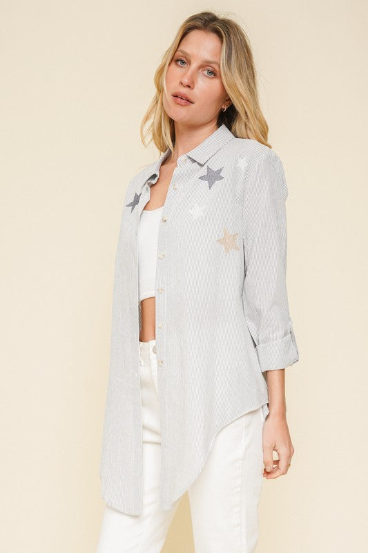 Star Embroidered Button Down
