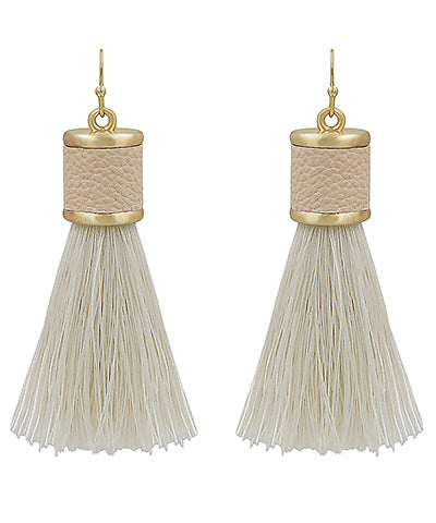 Leather Cap Tassel Earrings