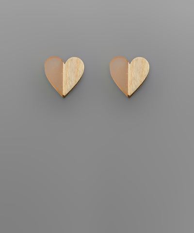 Resin & Wood Heart Earring