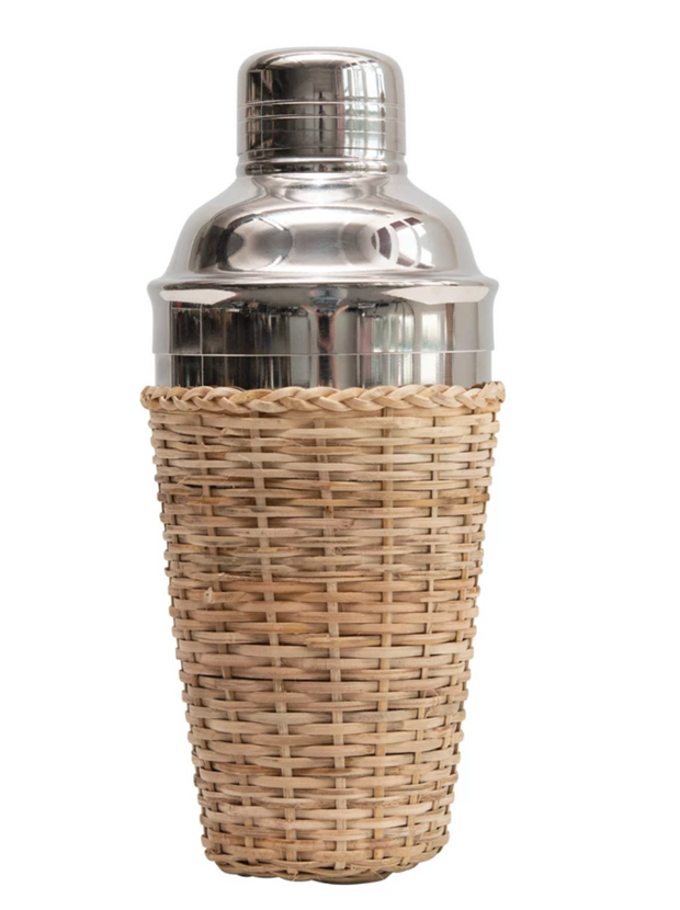 Stainless Steel Cocktail Shaker with Rattan Sleeve