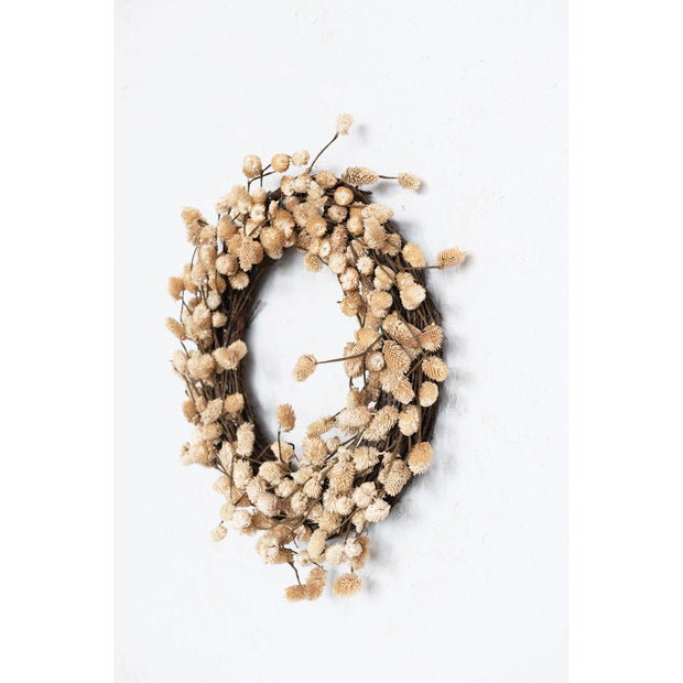 18" Round Dried Natural Globe Thistle Wreath