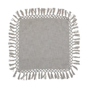 Square Cotton Slub Pillow with Crochet and Fringe