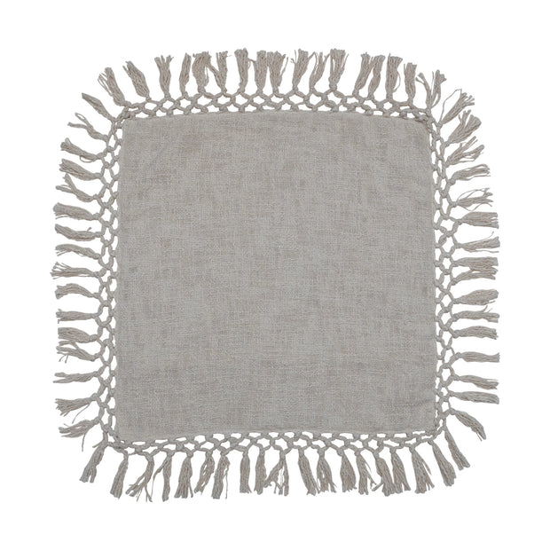 Square Cotton Slub Pillow with Crochet and Fringe
