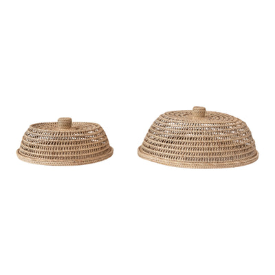 Hand-Woven Rattan Trays with Rattan Food Covers, Set of 2